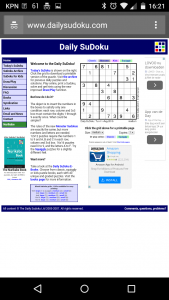 Sudoku site met layout die niet geschikt is voor een mobieltje